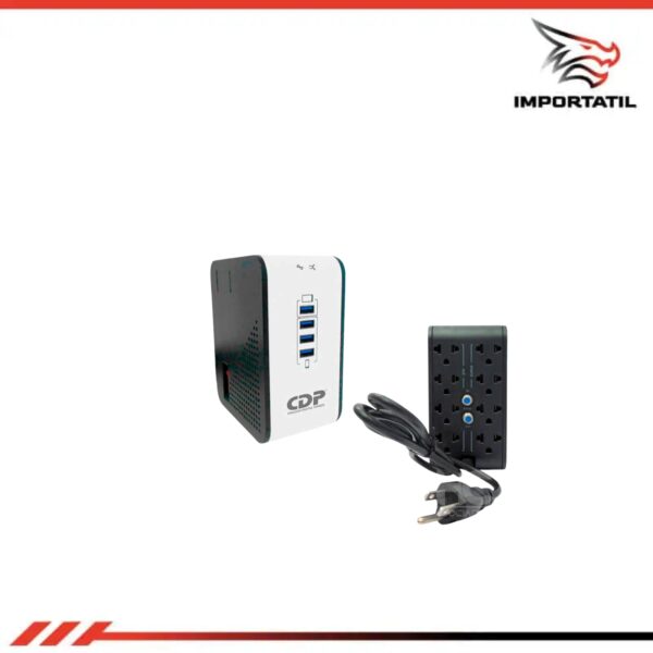 REGULADOR AUTOMATICO DE VOLTAJE CDP R2CU-AVR1008i 1000VA / 500W con 8 tomas y 4 puertos USB