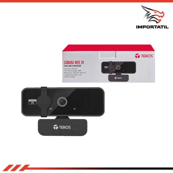 Webcam TEROS TE-9072, 2K, micrófono incorporado, USB 2.0