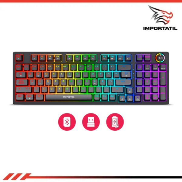 TECLADO INALAMBRICO MECANICO CYBERTEL STRIKER 96KEYS BT WIFI USB RECARGABLE